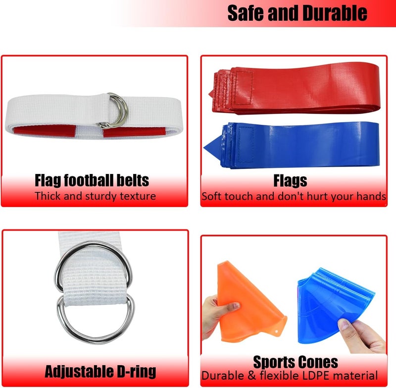 chicarry Flag Football Set, 14 Player/ 28 Player Football Flags and Belts Set, Includes Belts, Football Flags, Cones - Image 5